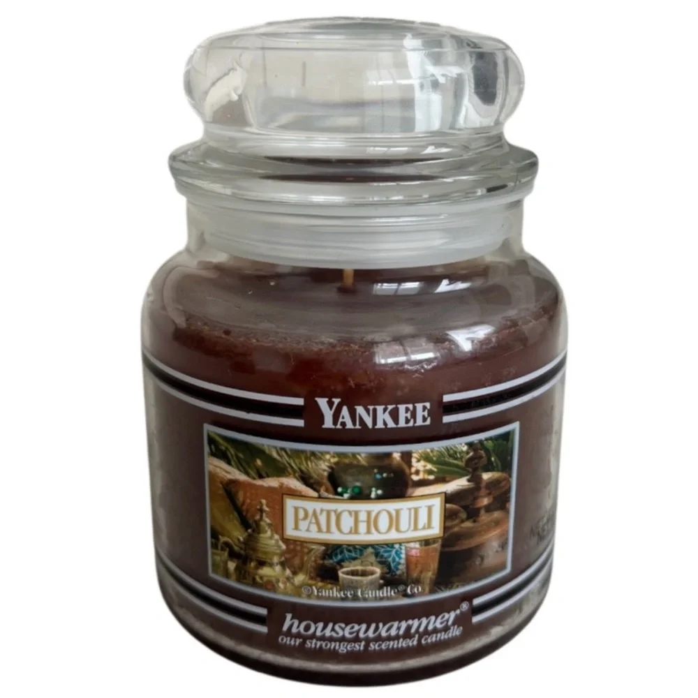 Yankee Candle Jar Patchouli Vintage Black Band Earthy Brown Gray Green 14.5 Oz